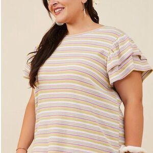 Hayden Cream Tee with Pastel Multi-Stripe